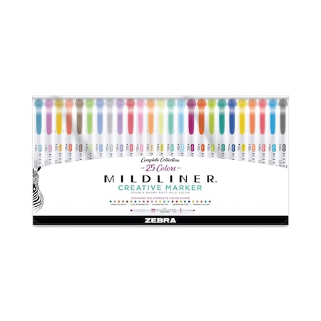 Zebra Pen Mildliner Double Ended Highlighter Variety, Asst Ink/Barrel Color, Bold-Chisel/Fine-Bullet Tip, 25PK 78525